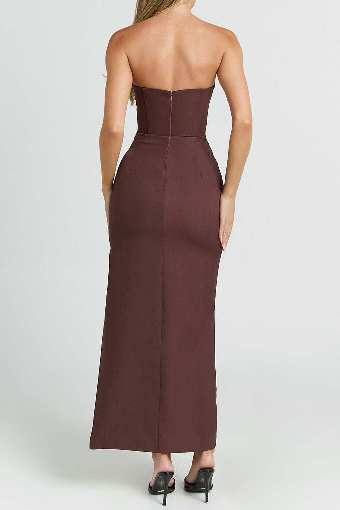 Corset Pleated Side Slit Strapless Backless Maxi Dress