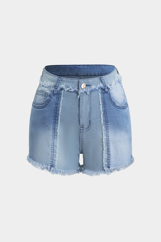 Denim Fringe Hem Shorts