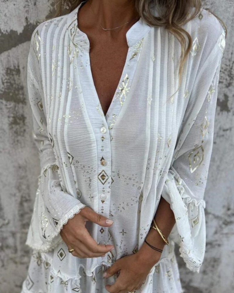 Gilded Lace Sleeve Hollow Bohemian Dress