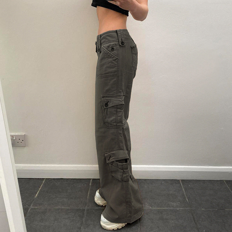 Buttoned Straight-Leg Cargo Jeans
