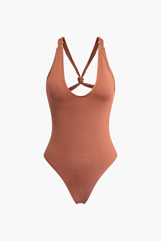 Crossed Knot Cut Out Backless One-Piece Swimsuit