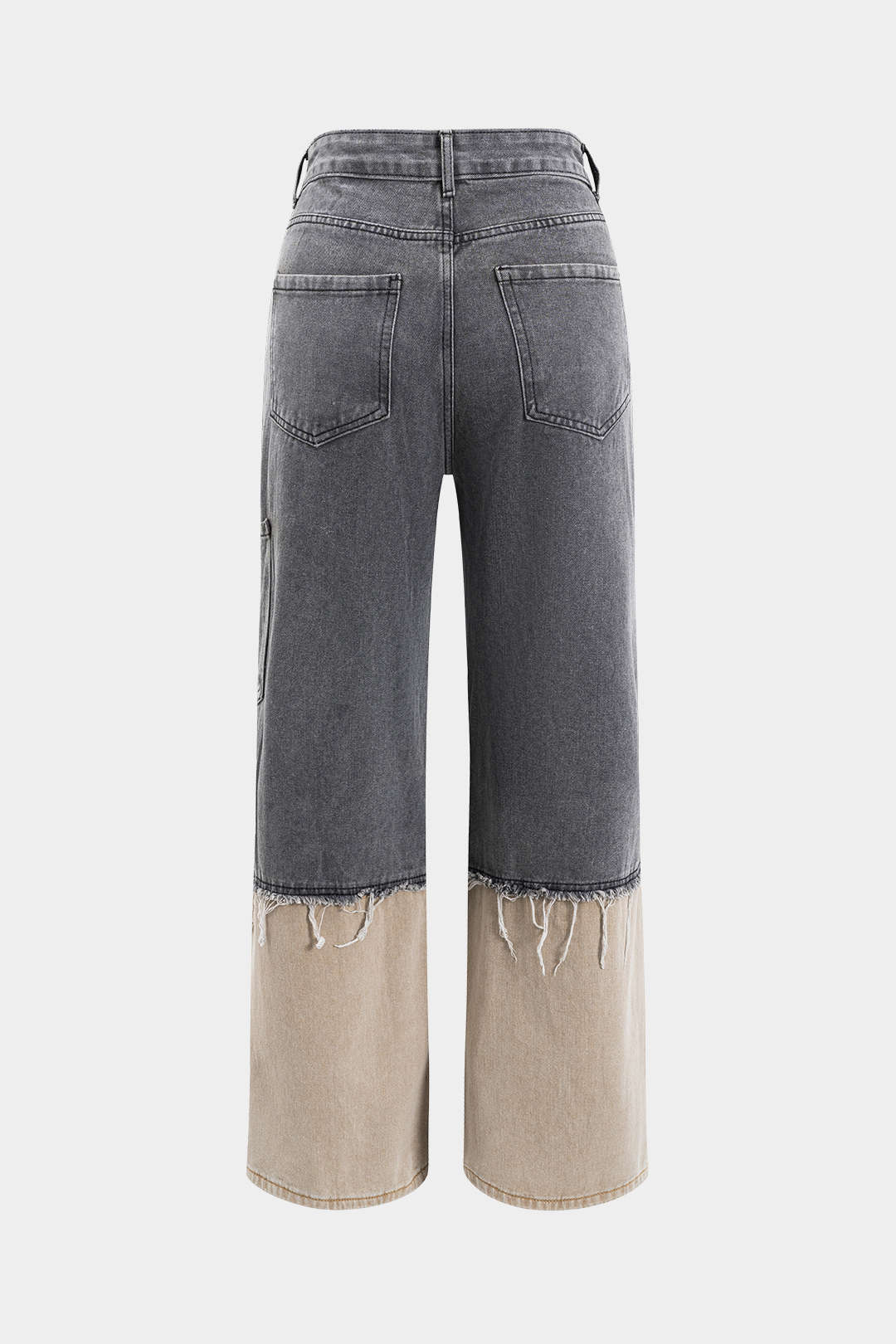 Denim Patchwork Ripped Button Pocket Jeans