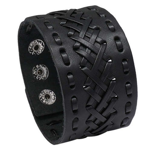 Artisan Black Weave Leather Bangle