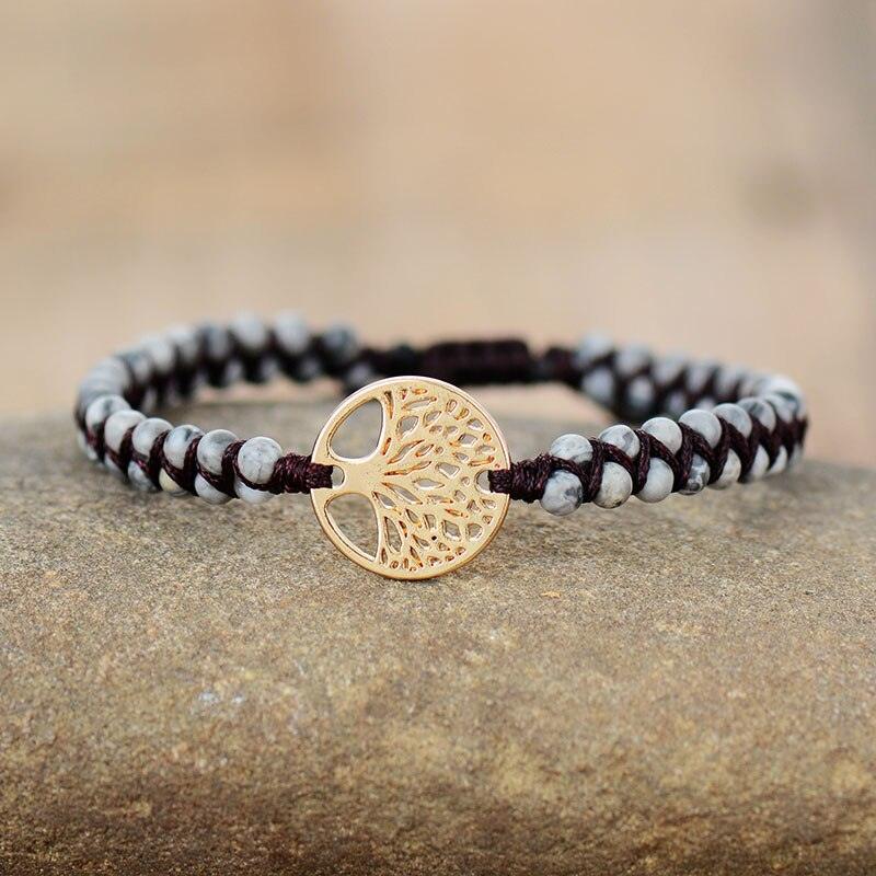 Tree Charm Bracelets African Japser String Braided Bracelets