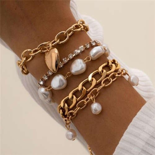 Baroque Pearl & Heart Golden Set