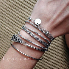 Bohemian Silver Color Tassel Round Bracelet Set