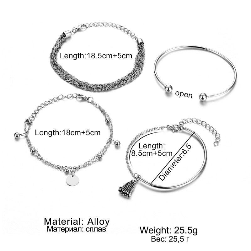 Bohemian Silver Color Tassel Round Bracelet Set