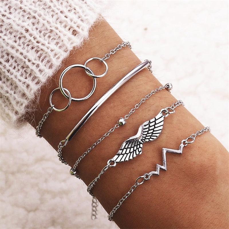 Bohemian Silver Color Tassel Round Bracelet Set