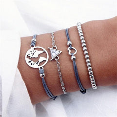 Bohemian Silver Color Tassel Round Bracelet Set