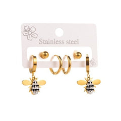 Bee & Circle Combo Earrings Set