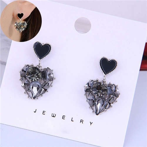 Black Midnight Heart Rhinestone Studs
