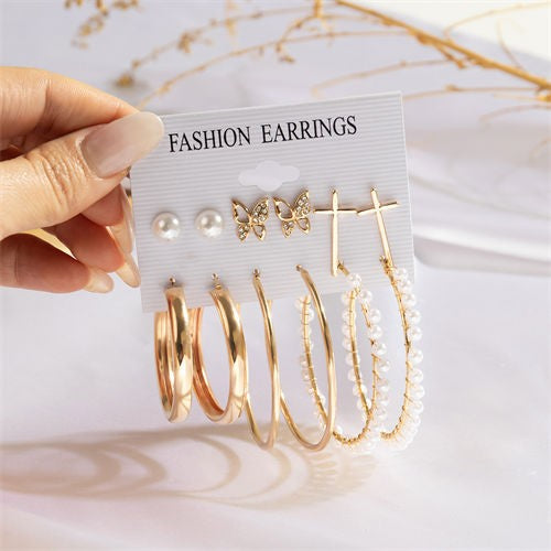 Butterfly and Cross Combo 6 Set Earrings