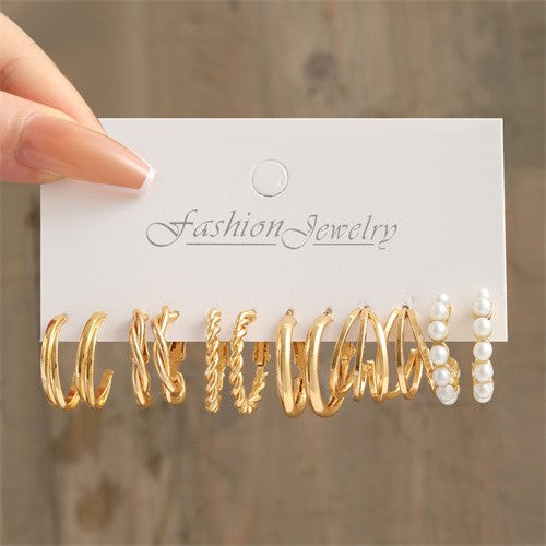 Pearl Circle Elegance Twisted Earrings Set