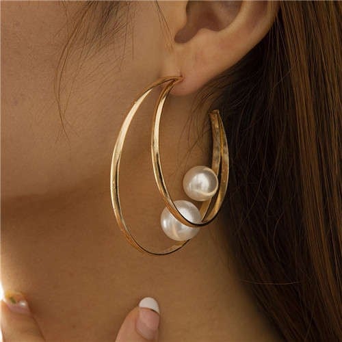 Dual Circle Pearl Glamour Hoops