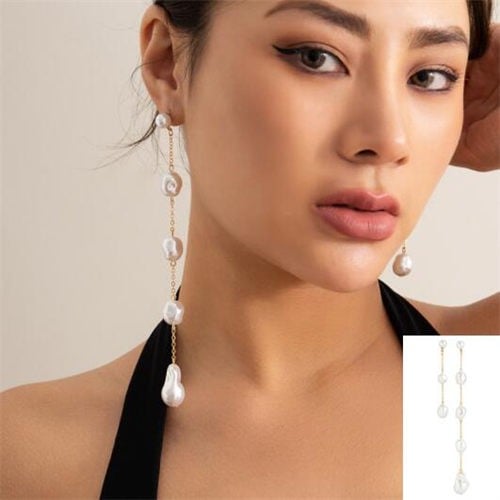 Asymmetrical Pearl Drape Earrings