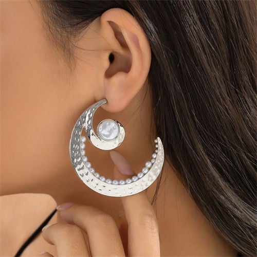Silver Verdant Crescent Hoops