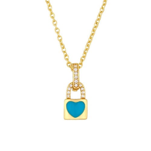 Azure Minimalism: Heart Lock Pendant Necklace