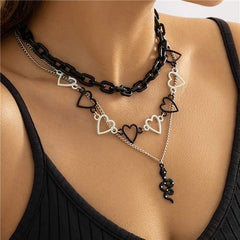 Dark Heart: Black Chain Peach Heart Necklace