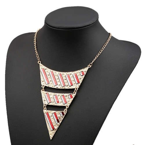 Crimson Triangle: Fluorescent Bib Necklace