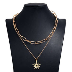 Starry Hip-hop: Rhinestone Dual Layer Necklace