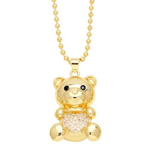 Blush Bear: Cubic Zirconia Copper Necklace