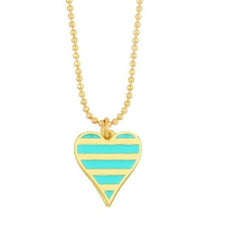 Verdant Heart: Enamel Striped 18K Necklace