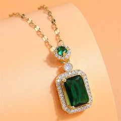 Verdant Square: Cubic Zirconia Costume Necklace