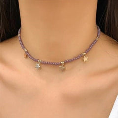 Starry Purple: Beaded Star Pendant Necklace