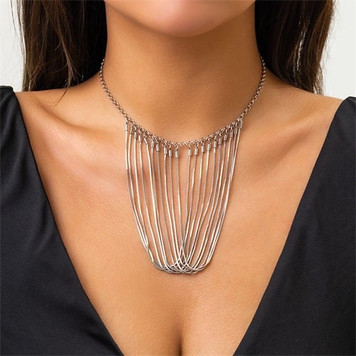 Silver Tassel: Snake Bone Chain Necklace