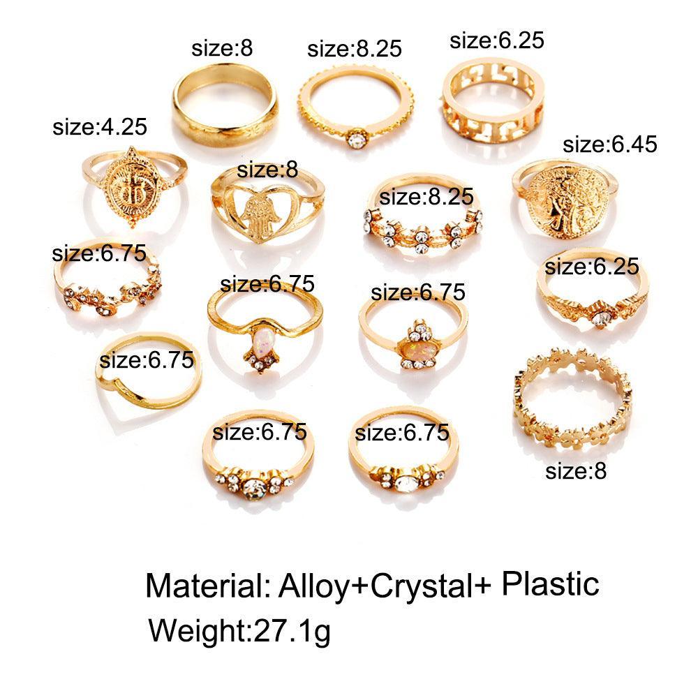 15 Pcs/set Vintage Women Hearts Ring