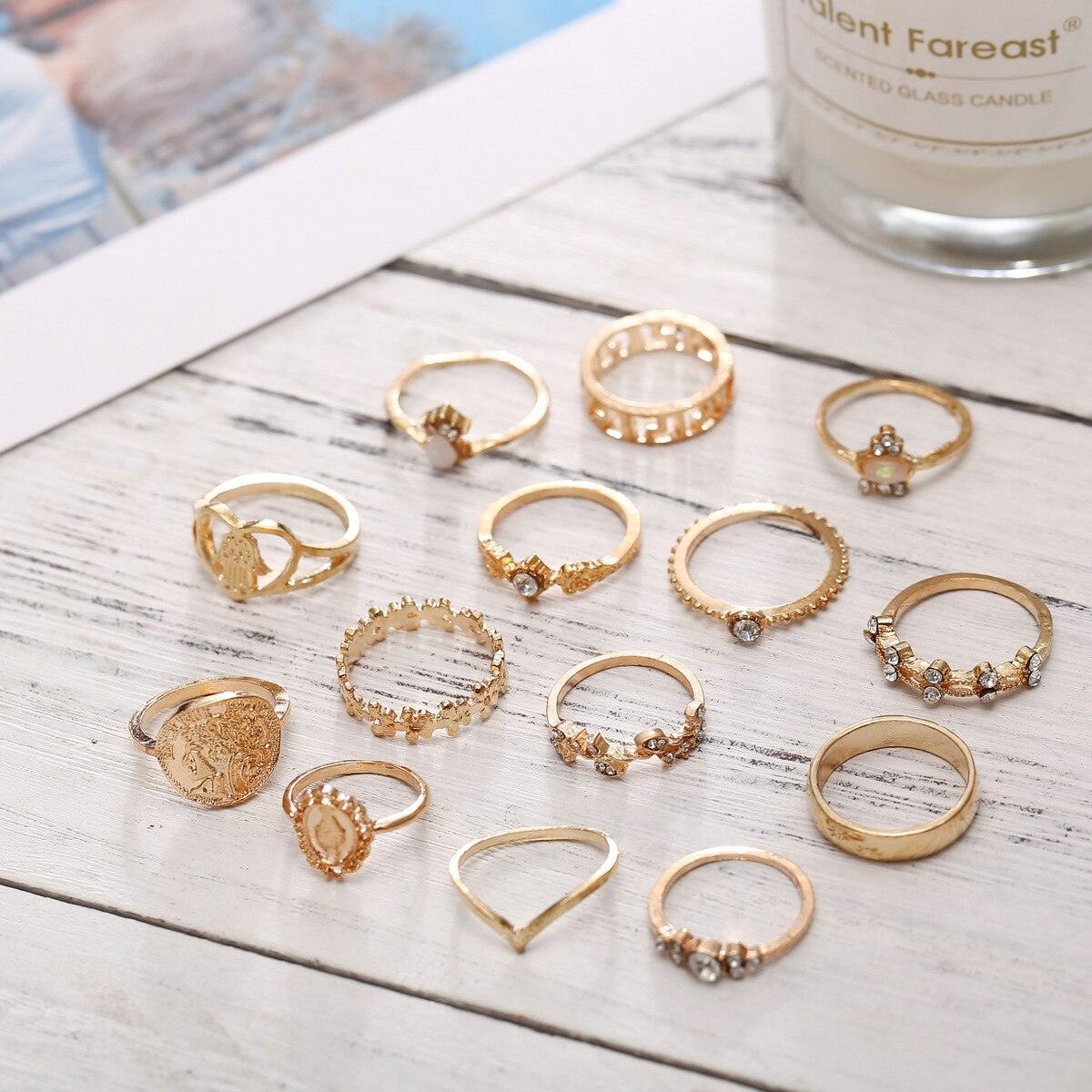 15 Pcs/set Vintage Women Hearts Ring
