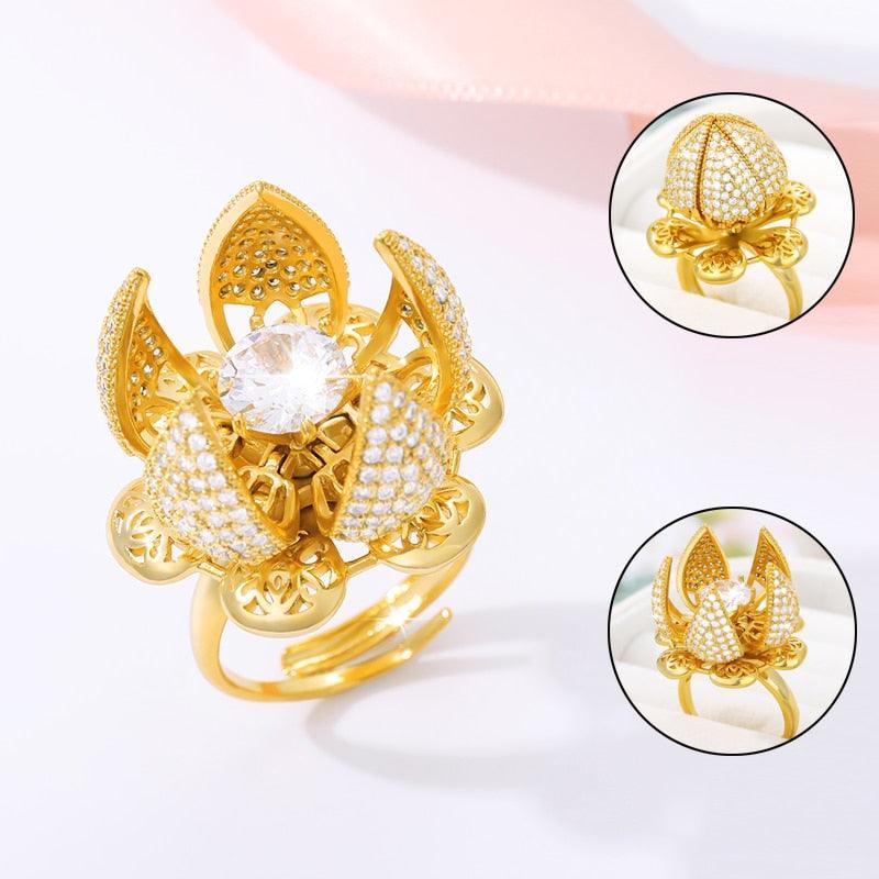 Adjustable Gold Plated Flower Bud Ring