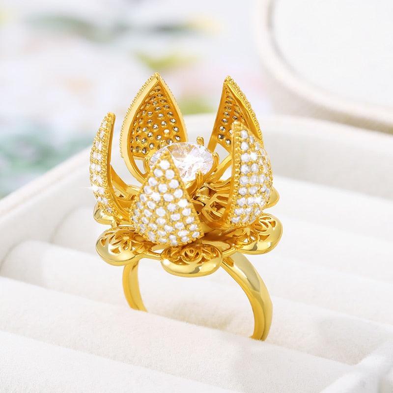 Adjustable Gold Plated Flower Bud Ring