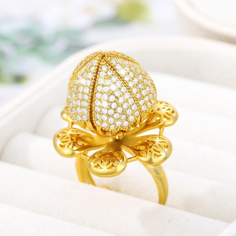 Adjustable Gold Plated Flower Bud Ring