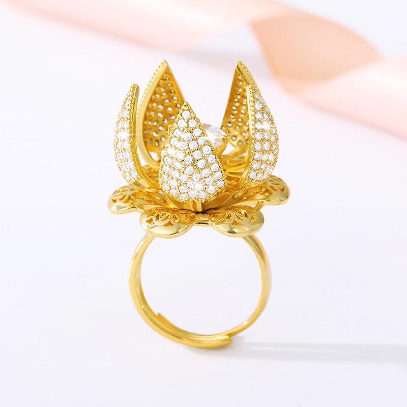 Adjustable Gold Plated Flower Bud Ring