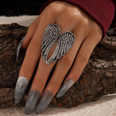 Vintage Silver Angel Wings Metal Ring