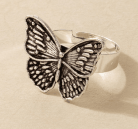 Vintage Silver Angel Wings Metal Ring