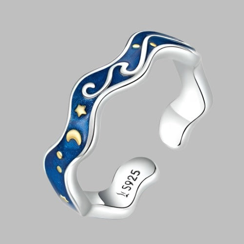 Starry Blue: Elegant Silver Starry Sky Ring