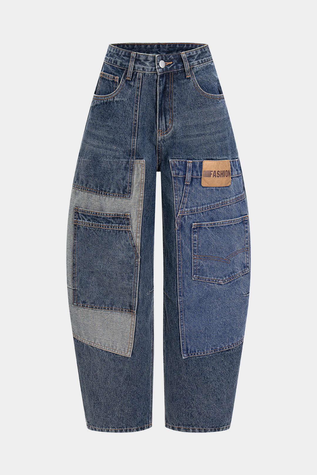 Denim Patchwork Barrel Jeans