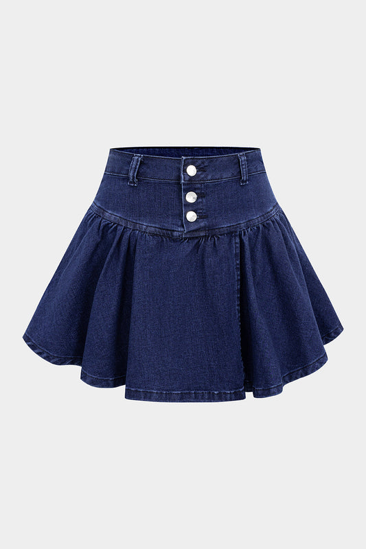 Denim Button Puff Skirt