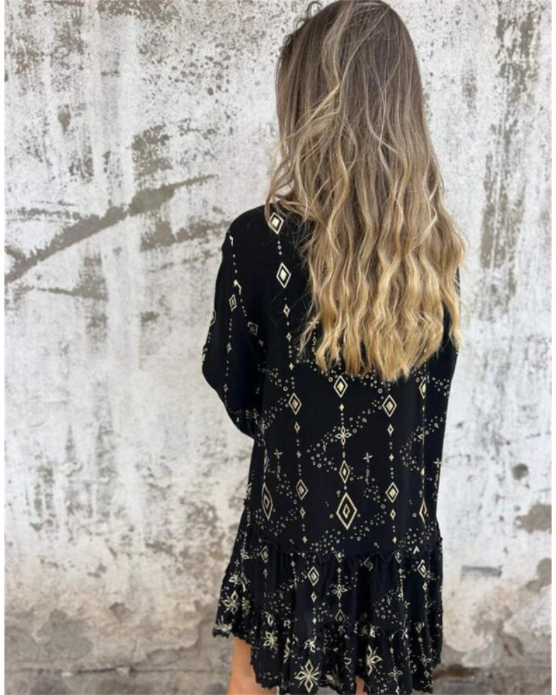 Gilded Lace Sleeve Hollow Bohemian Dress