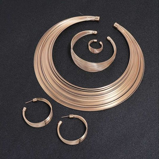 Sculpted Elegance Ensemble: High-Fashion 4-Piece Alloy Jewellery Set