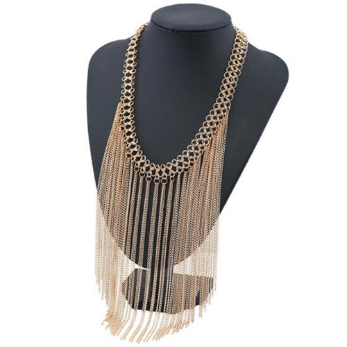 Tassel Cascade: Golden Chunky Necklace