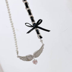 Celestial Harmony Angel Wings Pendant Necklace