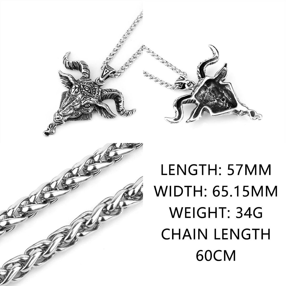 Steel Viking Ram Power Necklace