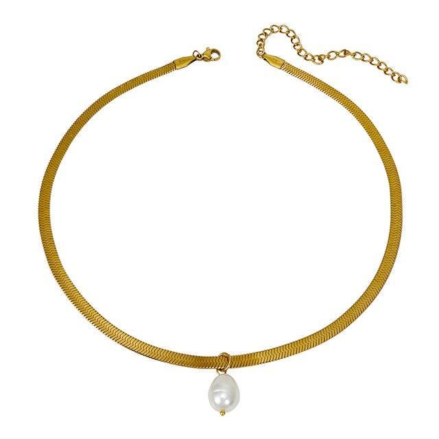 Opulent Flat Snake Titanium Pearl Necklace