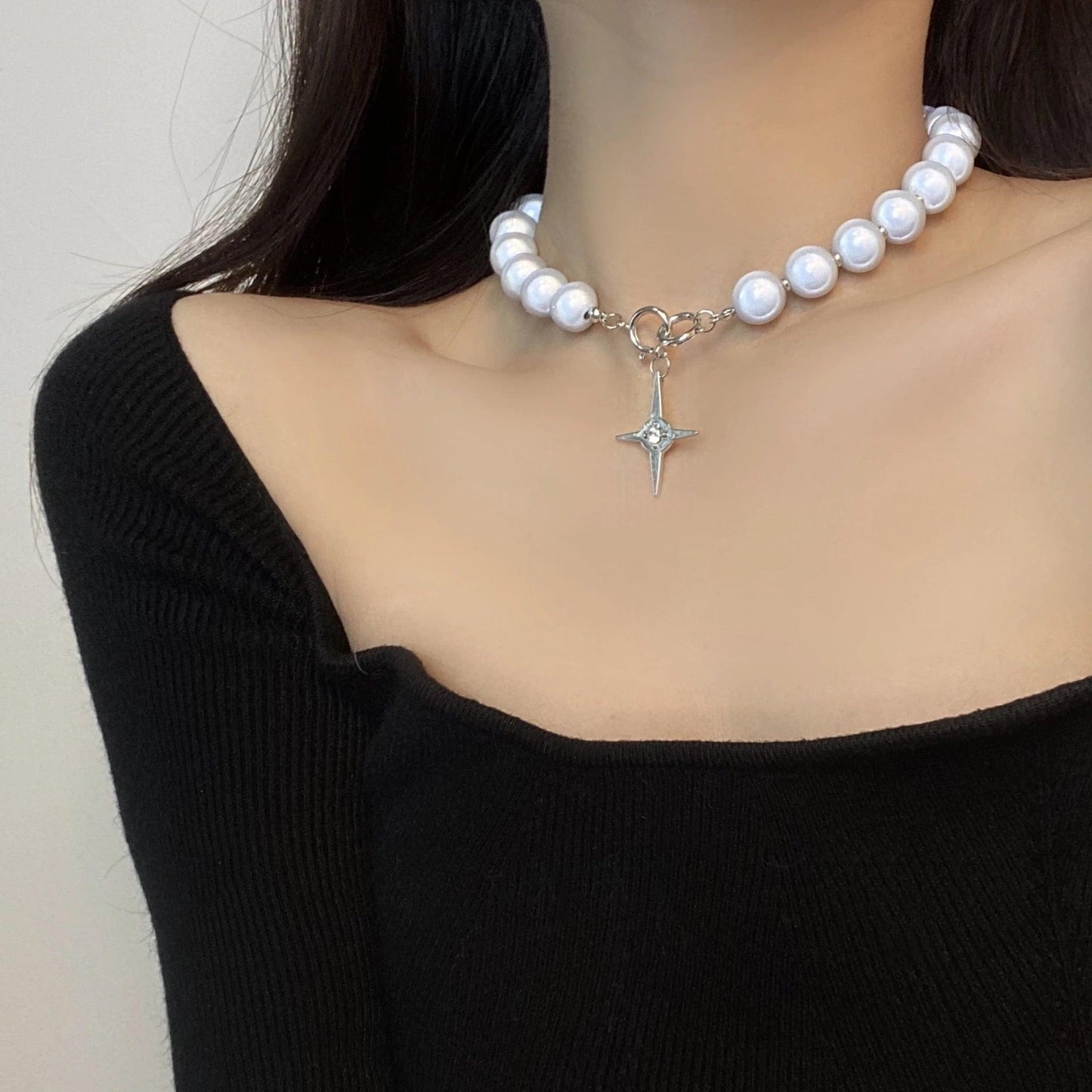 Radiant Cross Luminous Beads Pearl Necklace