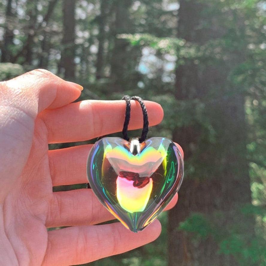Radiant Aura Rainbow AB Crystal Heart Necklace