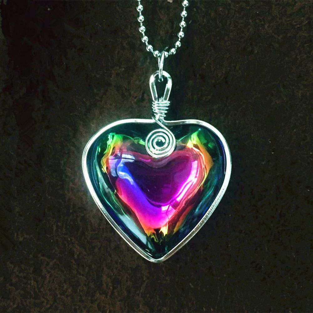 Radiant Aura Rainbow AB Crystal Heart Necklace
