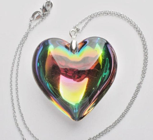 Radiant Aura Rainbow AB Crystal Heart Necklace